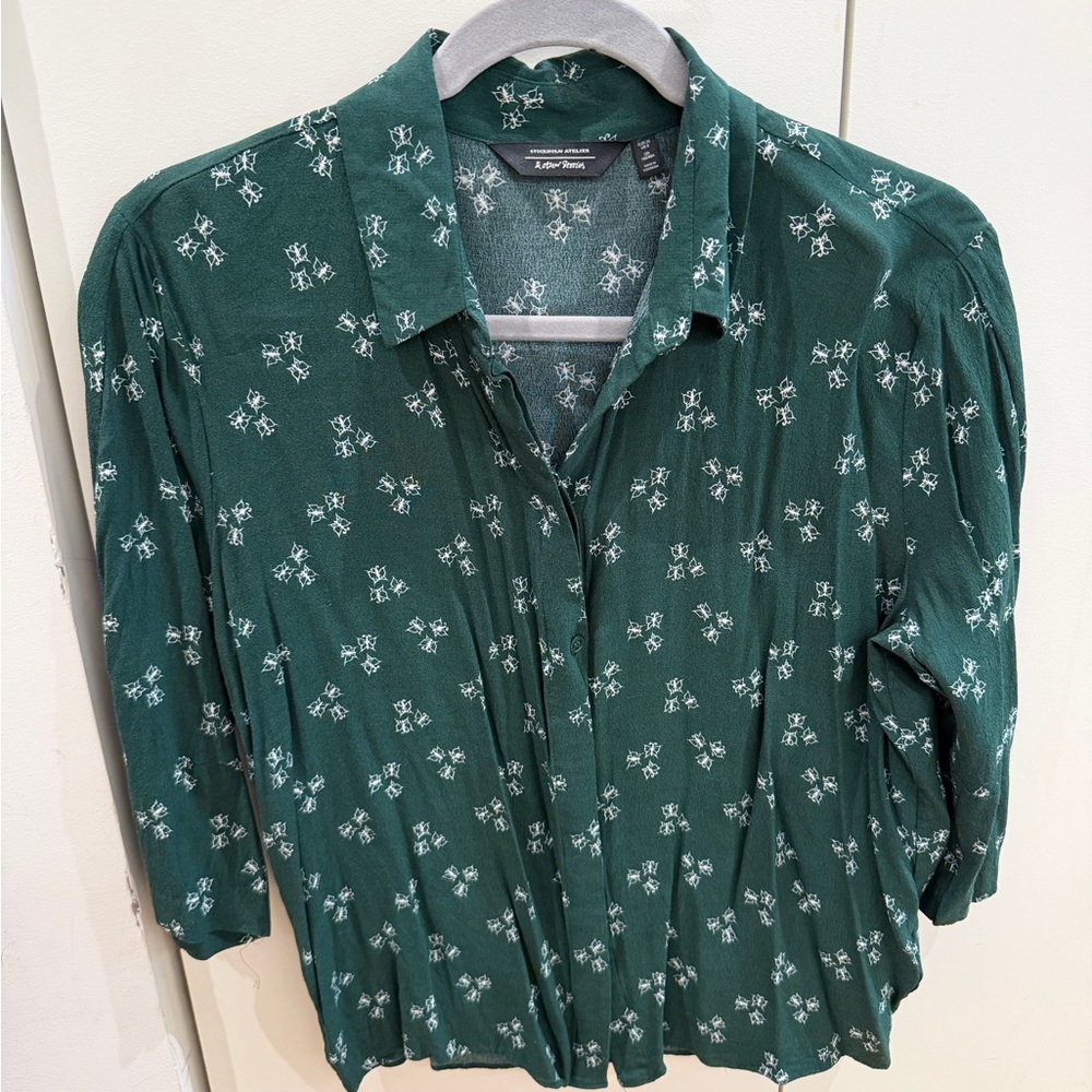 & Other Stories Dark Green Floral Button-Down Shirt